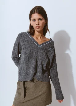 Jerséis|Punto*Brownie Jersey pico trenzas Grisoscuro