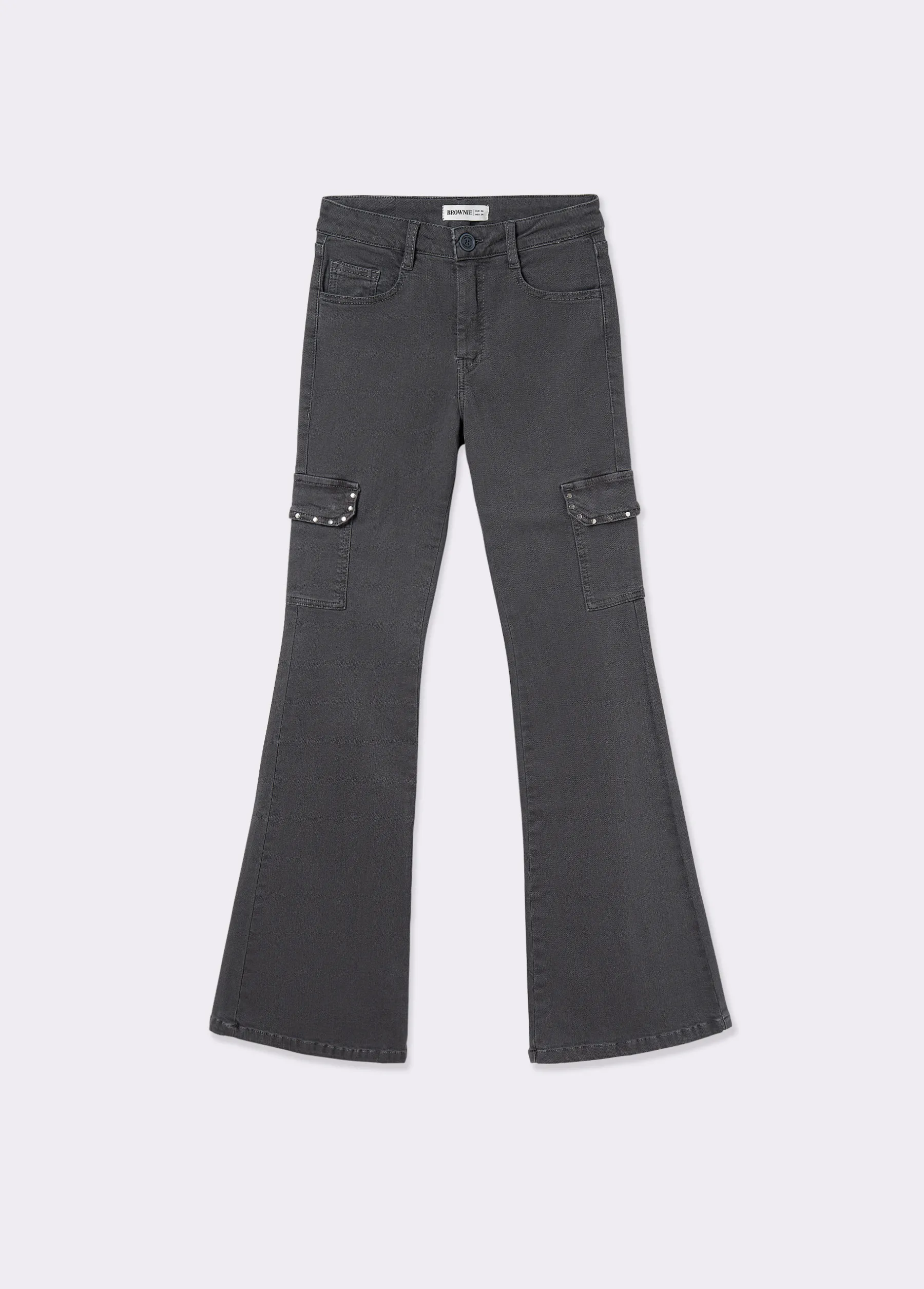 Pantalones*Brownie Pantalón campana cargo tachas Antracita