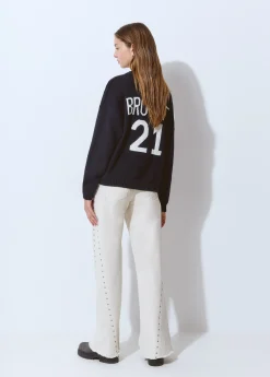 Pantalones*Brownie Pantalón corte lateral tachas Crudo