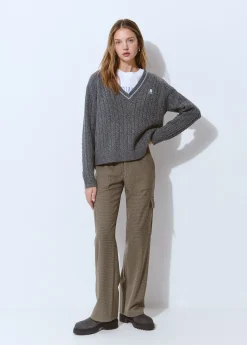 Pantalones|Total Look*Brownie Pantalón cuadritos cargo con cinturón Marron