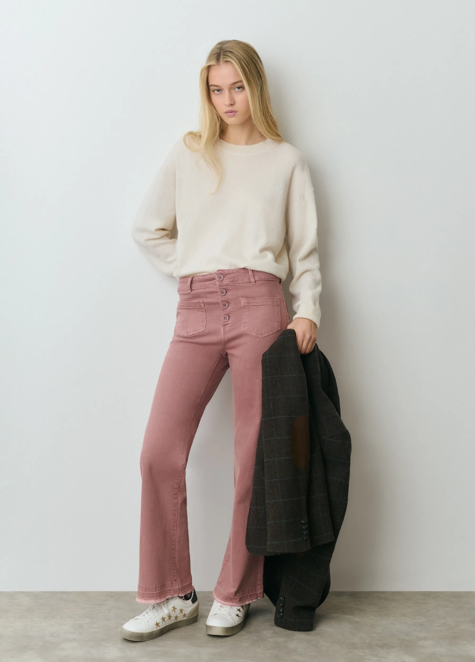 Pantalones*Brownie Pantalón culotte botones frontales Rosado