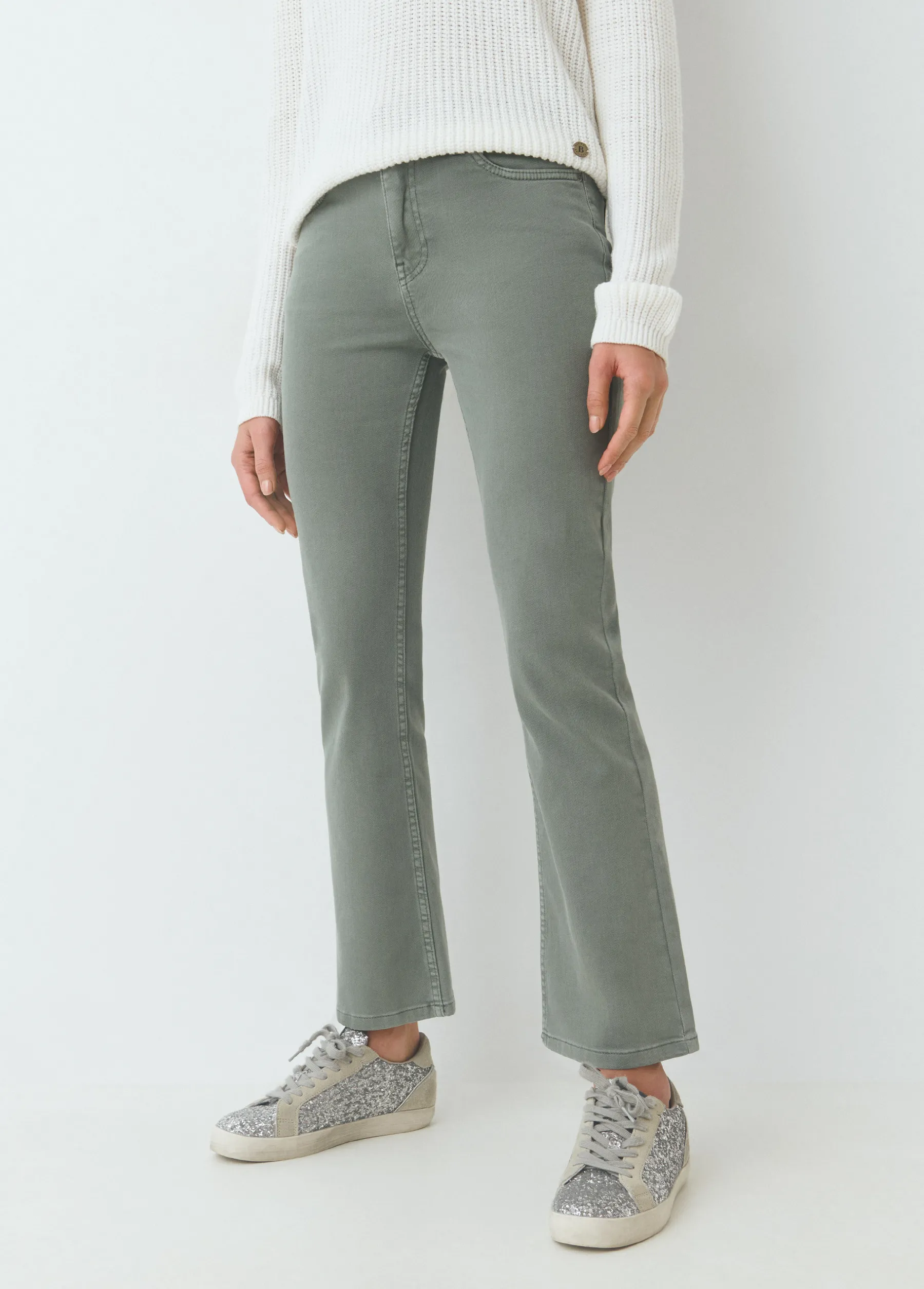 Pantalones*Brownie Pantalón flare cropped botones Kaki