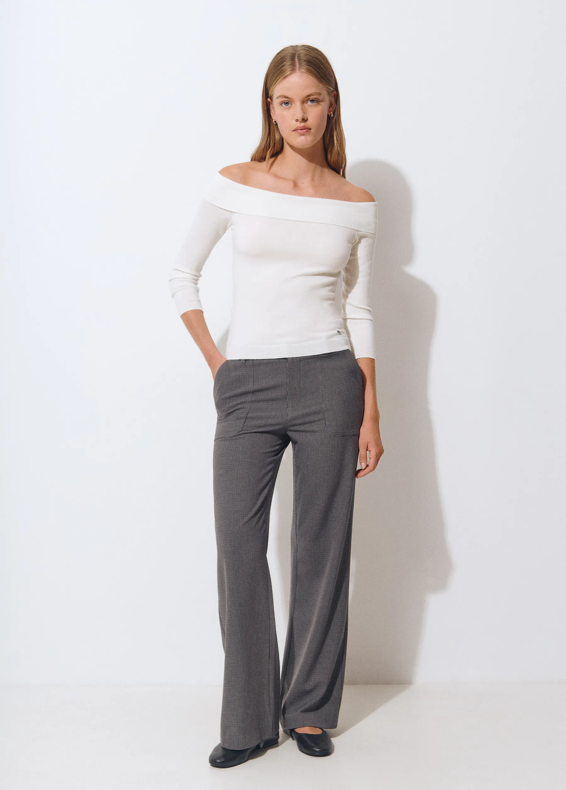 Pantalones*Brownie Pantalón flare cuadrito Gris