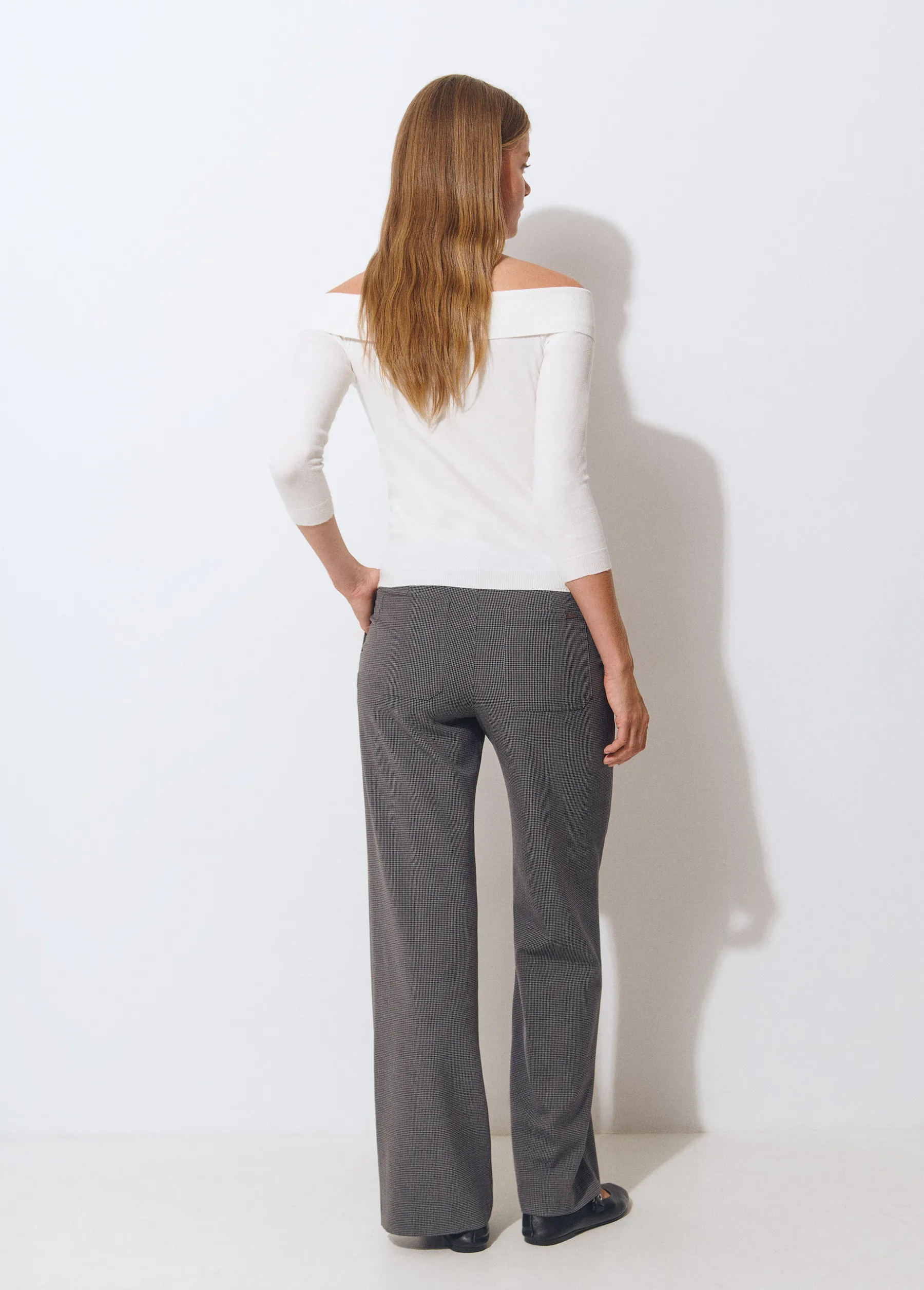 Pantalones*Brownie Pantalón flare cuadrito Gris