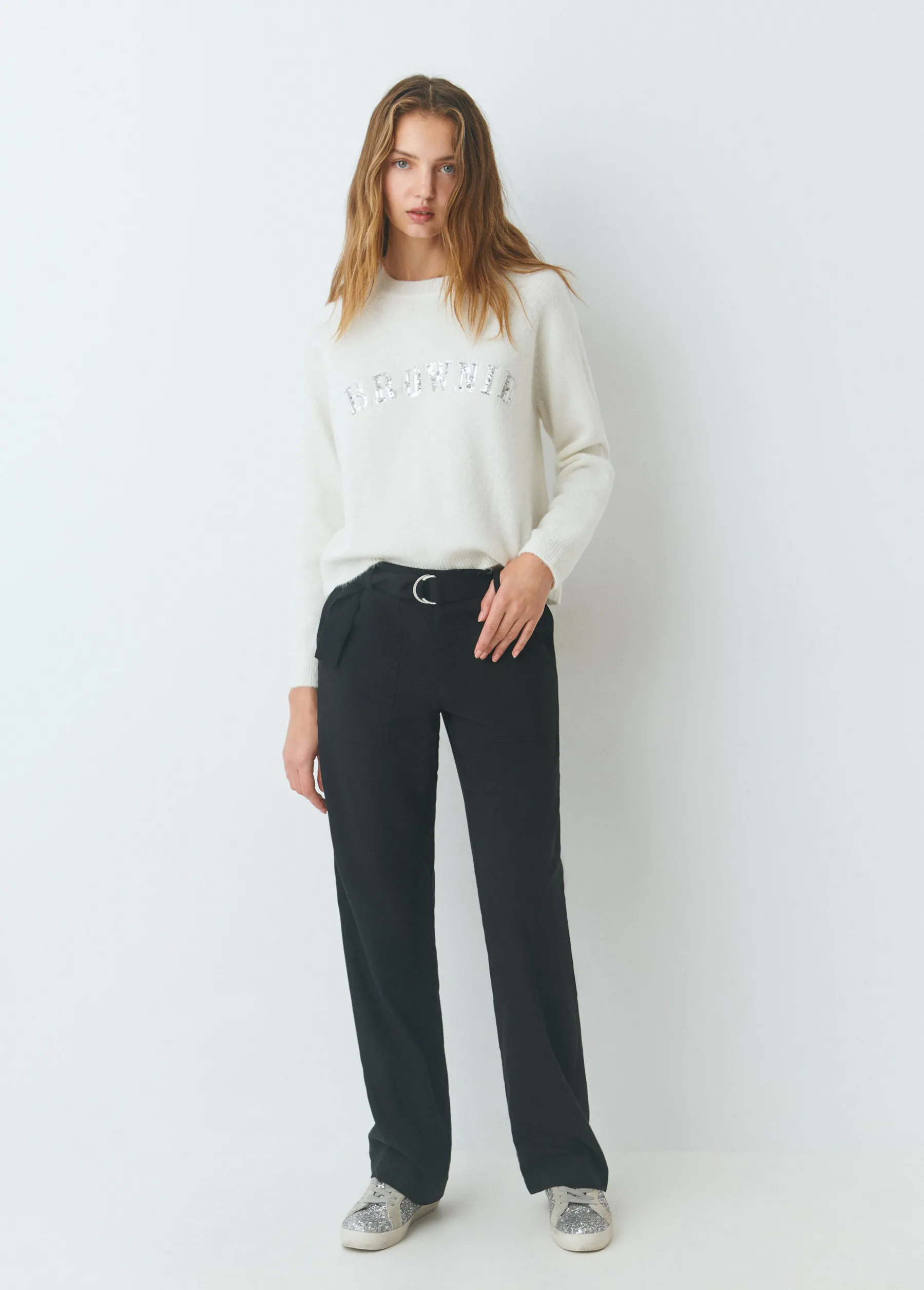 Pantalones*Brownie Pantalón recto con cinturón Negro