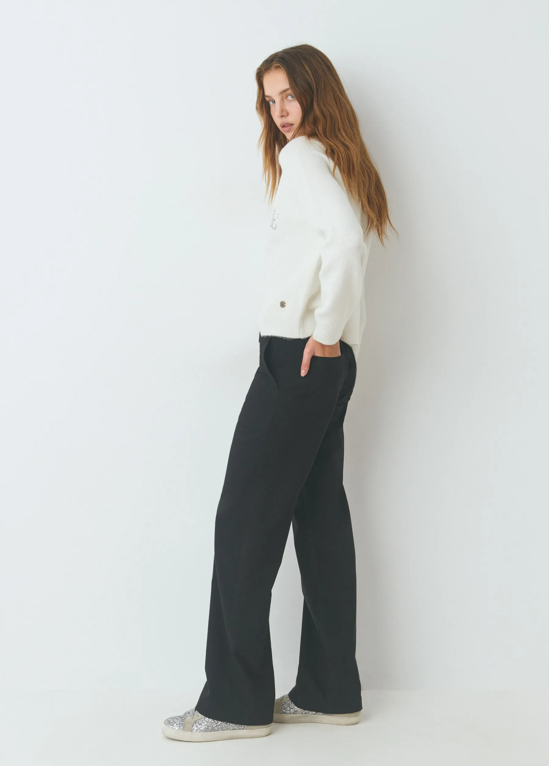 Pantalones*Brownie Pantalón recto con cinturón Negro