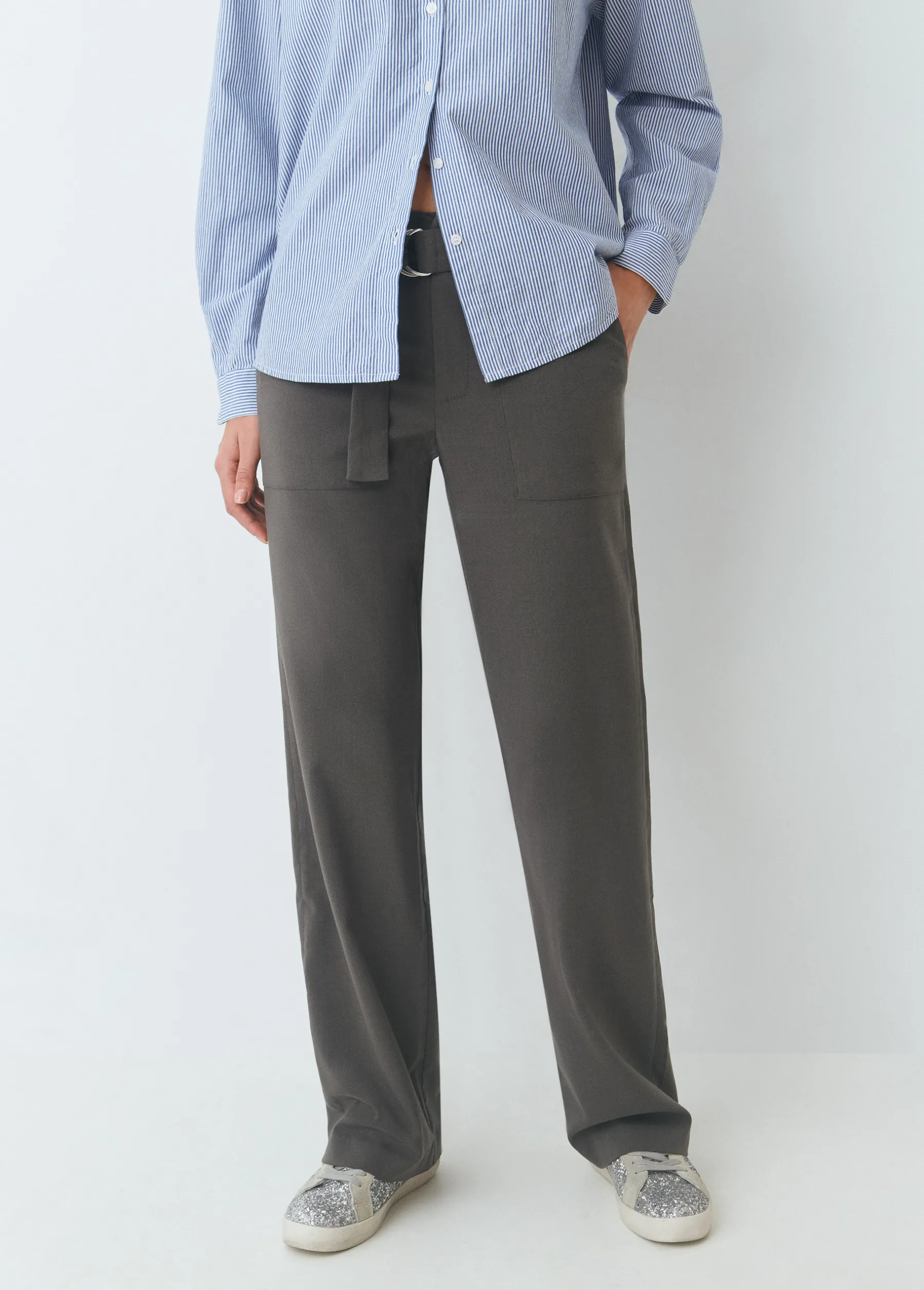 Pantalones*Brownie Pantalón recto con cinturón Topo