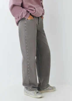 Pantalones|Jeans*Brownie Pantalón tachas laterales Gris
