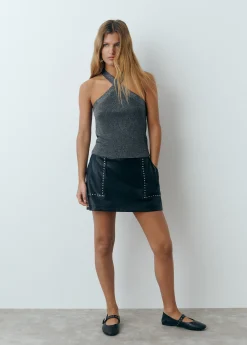 Punto|Camisetas Y Tops*Brownie Top cruzado tachas hilo metalizado Grisoscuro