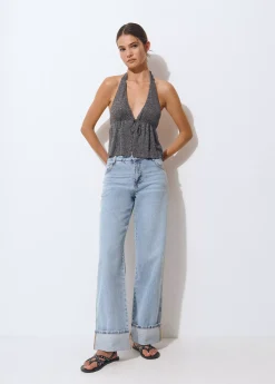 Camisetas Y Tops*Brownie Top halter cortina Grismedio