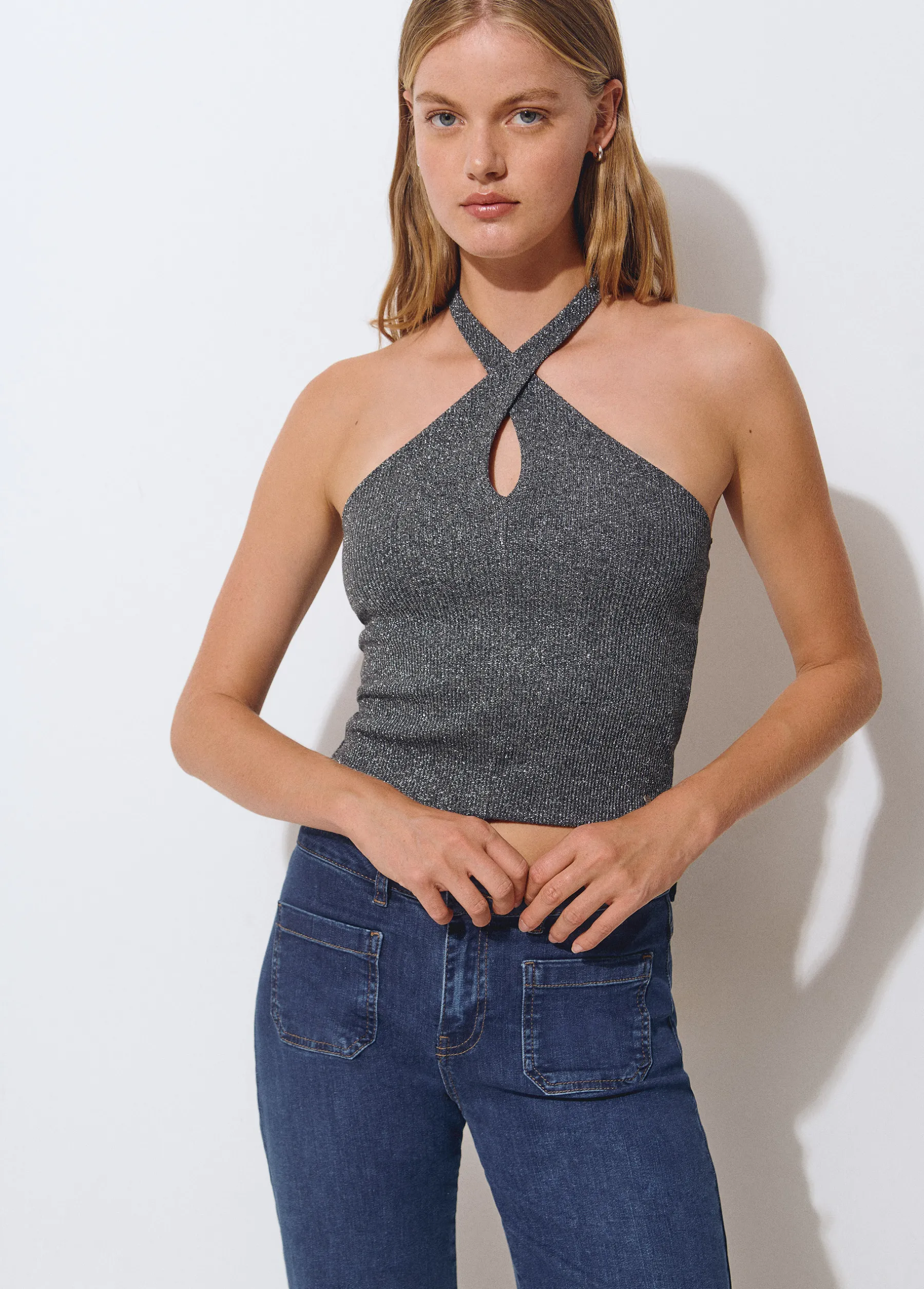Camisetas Y Tops*Brownie Top halter hilo metalizado Plata