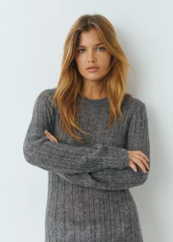 Vestidos Y Monos|Punto*Brownie Vestido calado manga larga Grisoscuro