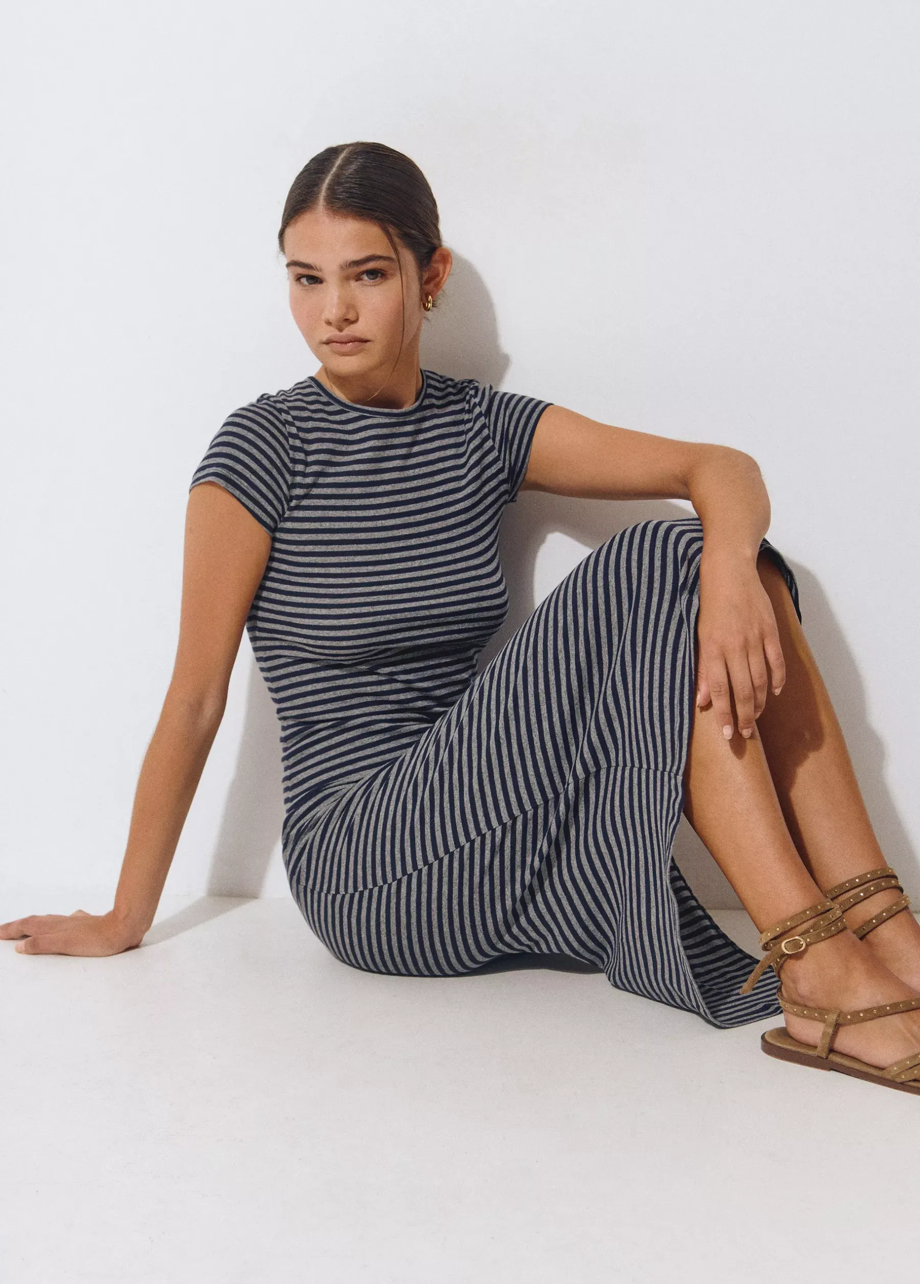 Vestidos Y Monos*Brownie Vestido largo rayas manga corta Azul