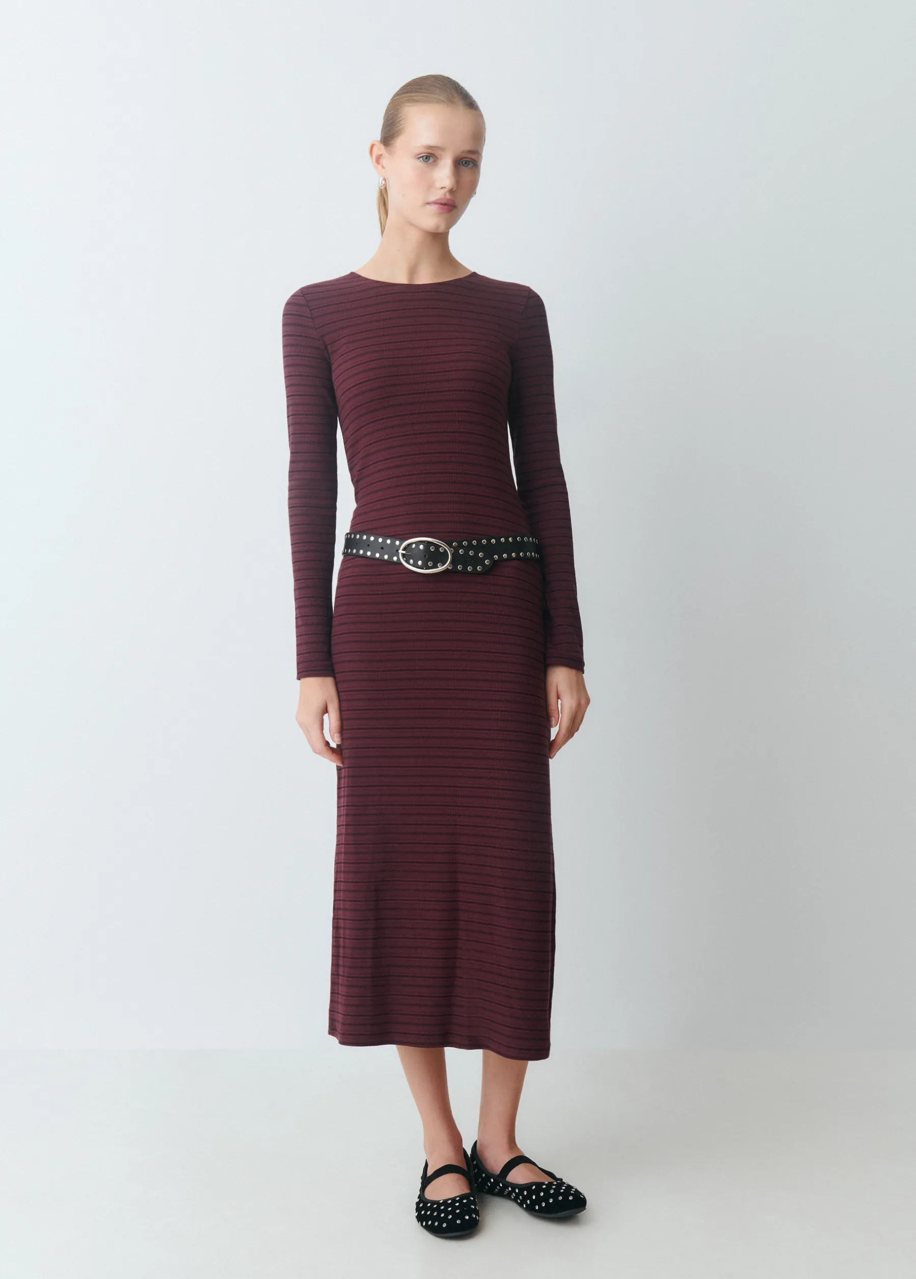 Vestidos Y Monos*Brownie Vestido midi rib raya tejida Berenjena