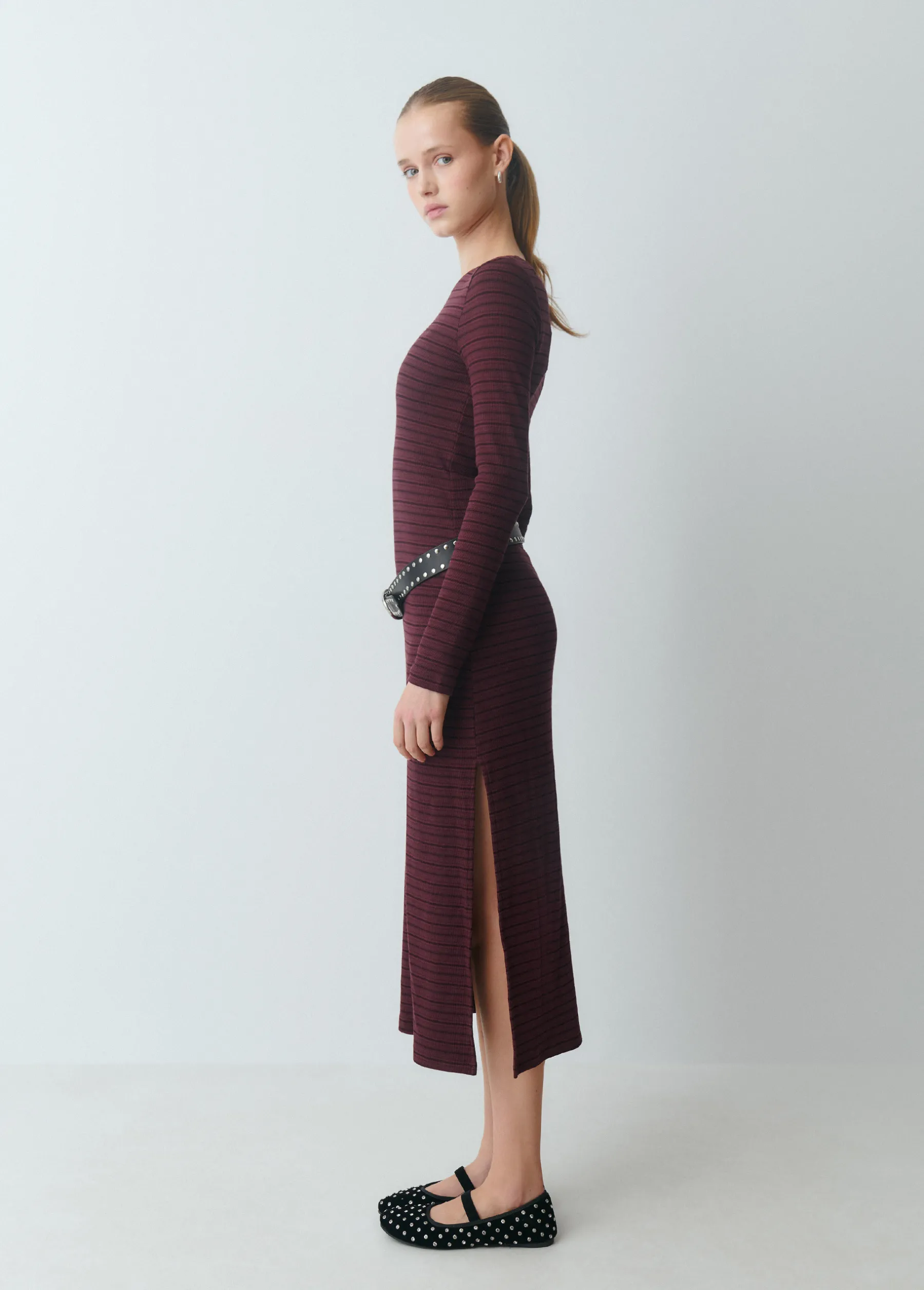 Vestidos Y Monos*Brownie Vestido midi rib raya tejida Berenjena